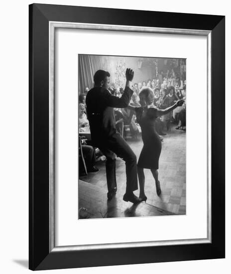 Pop Singer Chubby Checker Singing His Hit Song "The Twist" on Dance Floor at Crescendo Nightclub-Ralph Crane-Framed Premium Photographic Print