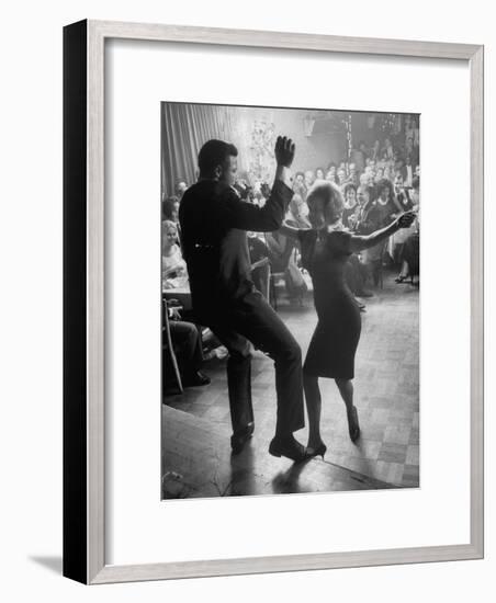 Pop Singer Chubby Checker Singing His Hit Song "The Twist" on Dance Floor at Crescendo Nightclub-Ralph Crane-Framed Premium Photographic Print