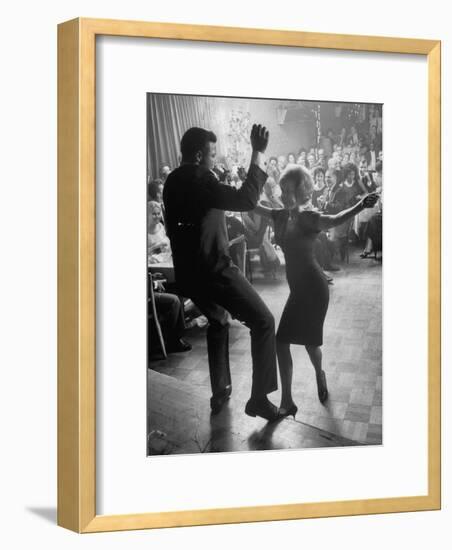 Pop Singer Chubby Checker Singing His Hit Song "The Twist" on Dance Floor at Crescendo Nightclub-Ralph Crane-Framed Premium Photographic Print