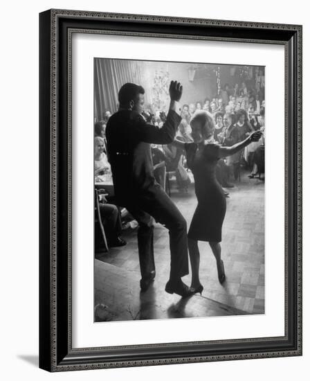 Pop Singer Chubby Checker Singing His Hit Song "The Twist" on Dance Floor at Crescendo Nightclub-Ralph Crane-Framed Premium Photographic Print