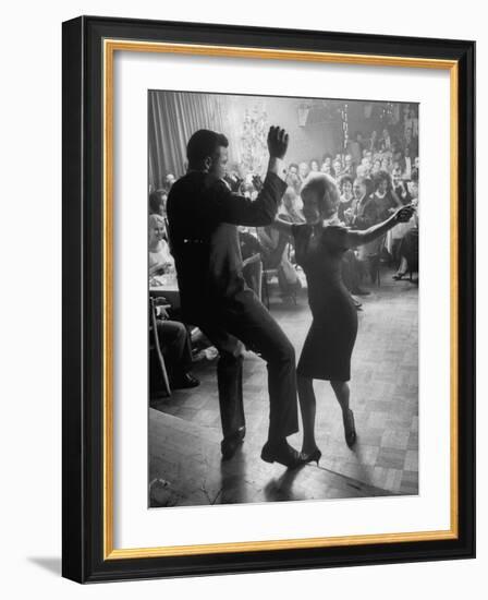 Pop Singer Chubby Checker Singing His Hit Song "The Twist" on Dance Floor at Crescendo Nightclub-Ralph Crane-Framed Premium Photographic Print