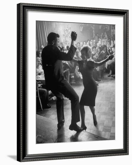 Pop Singer Chubby Checker Singing His Hit Song "The Twist" on Dance Floor at Crescendo Nightclub-Ralph Crane-Framed Premium Photographic Print