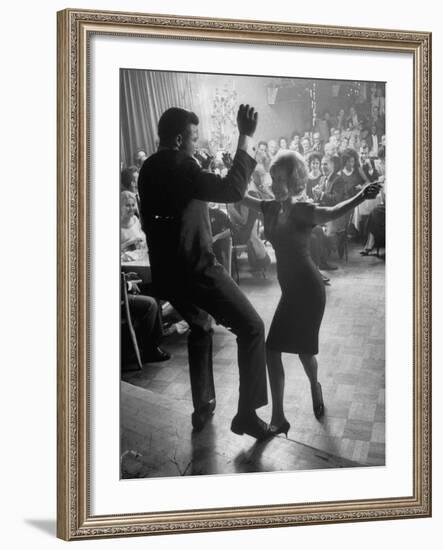 Pop Singer Chubby Checker Singing His Hit Song "The Twist" on Dance Floor at Crescendo Nightclub-Ralph Crane-Framed Premium Photographic Print