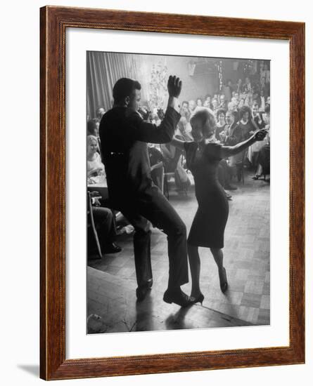 Pop Singer Chubby Checker Singing His Hit Song "The Twist" on Dance Floor at Crescendo Nightclub-Ralph Crane-Framed Premium Photographic Print