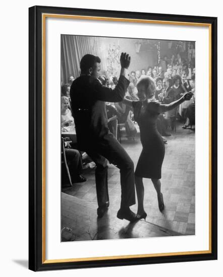 Pop Singer Chubby Checker Singing His Hit Song "The Twist" on Dance Floor at Crescendo Nightclub-Ralph Crane-Framed Premium Photographic Print