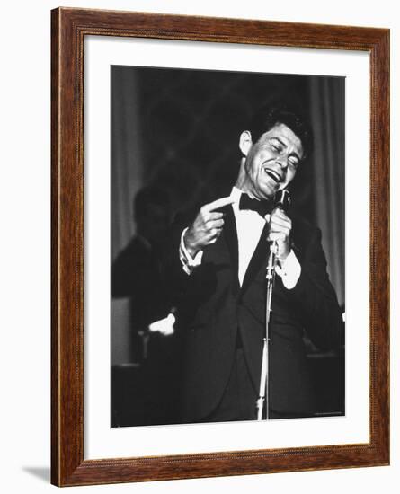 Pop Singer Eddie Fisher Giving His All on Opening Night of an Engagement at Coconut Grove Nightclub-Allan Grant-Framed Premium Photographic Print