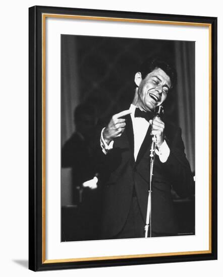 Pop Singer Eddie Fisher Giving His All on Opening Night of an Engagement at Coconut Grove Nightclub-Allan Grant-Framed Premium Photographic Print