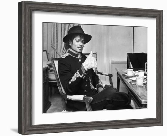 Pop Star Michael Jackson in His Hotel Room Prior to Party for Him at the Museum of Natural History-David Mcgough-Framed Premium Photographic Print