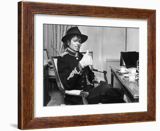 Pop Star Michael Jackson in His Hotel Room Prior to Party for Him at the Museum of Natural History-David Mcgough-Framed Premium Photographic Print