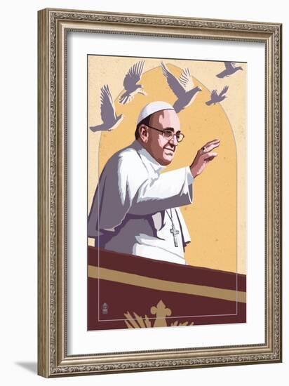 Pope and Doves - Lithography Style-Lantern Press-Framed Art Print