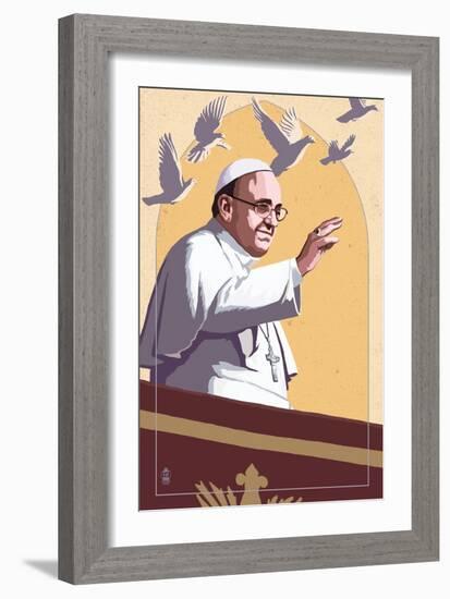 Pope and Doves - Lithography Style-Lantern Press-Framed Art Print