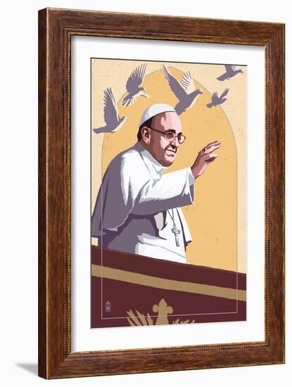 Pope and Doves - Lithography Style-Lantern Press-Framed Art Print