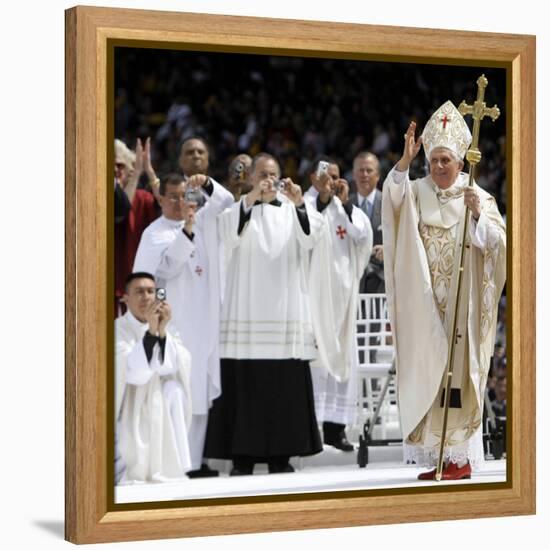 Pope Benedict XVI Acknowledges the Crowd as He Arrives for a Mass-null-Framed Premier Image Canvas