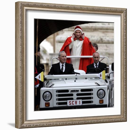 Pope Benedict XVI on His Popemobile, Arriving for the Weekly Audience in St. Peter's Square at the -null-Framed Photographic Print