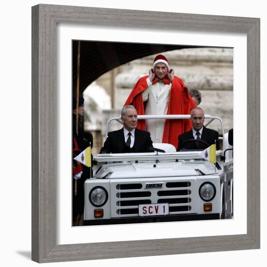 Pope Benedict XVI on His Popemobile, Arriving for the Weekly Audience in St. Peter's Square at the -null-Framed Photographic Print