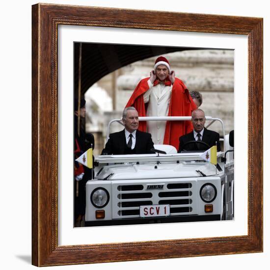 Pope Benedict XVI on His Popemobile, Arriving for the Weekly Audience in St. Peter's Square at the -null-Framed Photographic Print