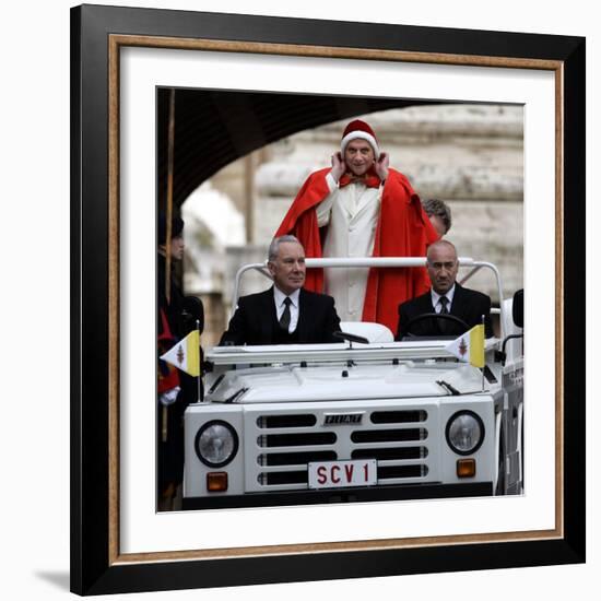 Pope Benedict XVI on His Popemobile, Arriving for the Weekly Audience in St. Peter's Square at the -null-Framed Photographic Print