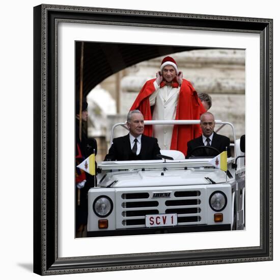 Pope Benedict XVI on His Popemobile, Arriving for the Weekly Audience in St. Peter's Square at the -null-Framed Photographic Print