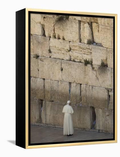 Pope Benedict XVI Stands Next to the Western Wall, Judaism's Holiest Site in Jerusalem's Old City-null-Framed Premier Image Canvas