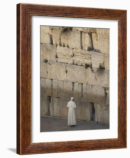 Pope Benedict XVI Stands Next to the Western Wall, Judaism's Holiest Site in Jerusalem's Old City-null-Framed Photographic Print