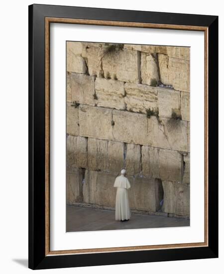 Pope Benedict XVI Stands Next to the Western Wall, Judaism's Holiest Site in Jerusalem's Old City-null-Framed Photographic Print