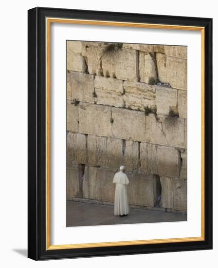 Pope Benedict XVI Stands Next to the Western Wall, Judaism's Holiest Site in Jerusalem's Old City-null-Framed Photographic Print