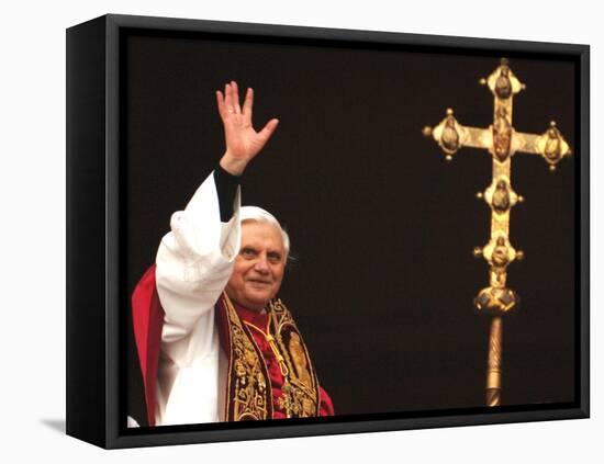 Pope Benedict XVI Waves to the Crowd-null-Framed Premier Image Canvas