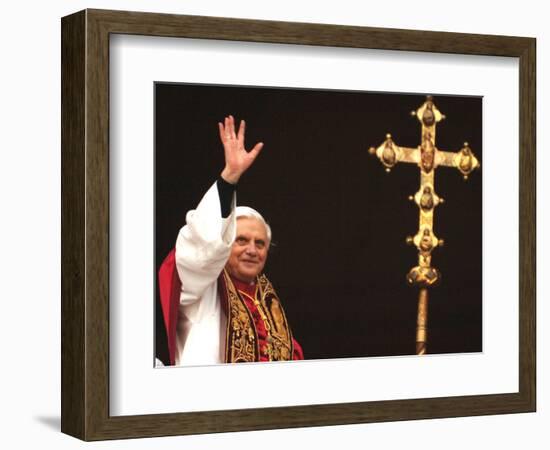 Pope Benedict XVI Waves to the Crowd-null-Framed Photographic Print