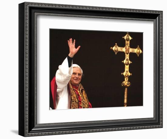 Pope Benedict XVI Waves to the Crowd-null-Framed Photographic Print