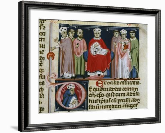 Pope Boniface VIII (1235-1303), Miniature from Decretales, Italy, 13th Century-null-Framed Giclee Print