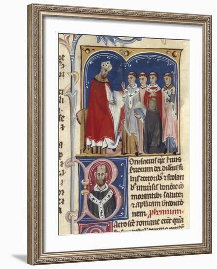 Pope Boniface Viii Receives a Manuscript Containing His Laws-null-Framed Giclee Print