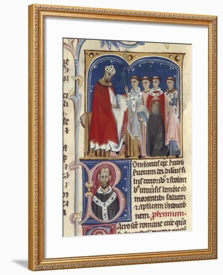 Pope Boniface Viii Receives a Manuscript Containing His Laws-null-Framed Giclee Print