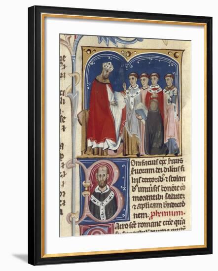 Pope Boniface Viii Receives a Manuscript Containing His Laws-null-Framed Giclee Print