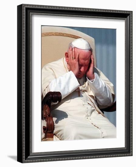 Pope John Paul II Holds His Head During the Weekly Open-Air General Audience-null-Framed Photographic Print