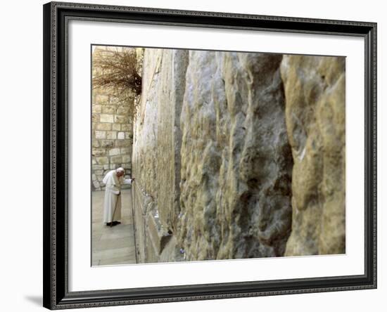 Pope John Paul II Rests His Hand on the Western Wall-null-Framed Photographic Print