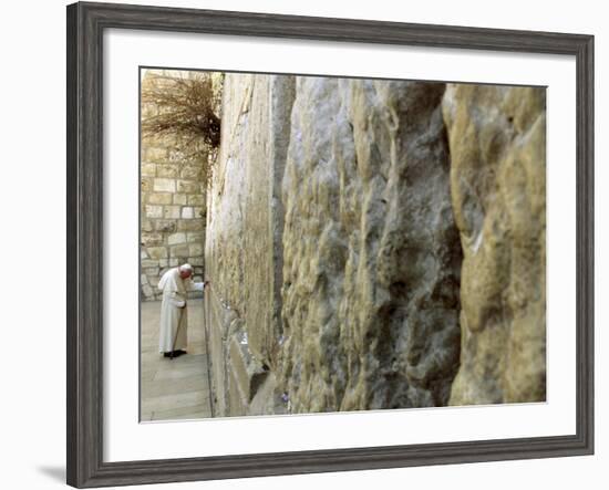 Pope John Paul II Rests His Hand on the Western Wall-null-Framed Photographic Print