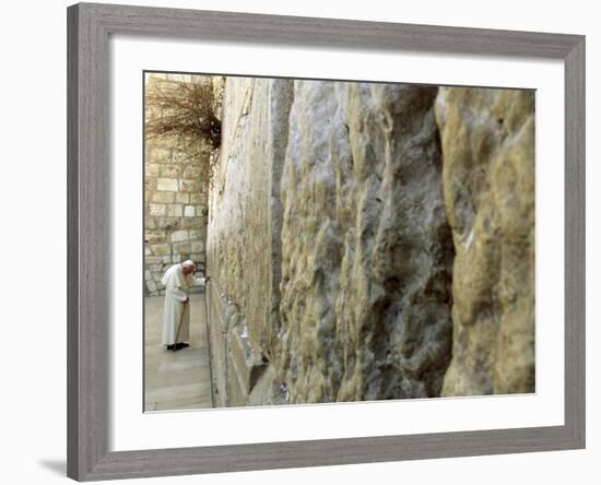 Pope John Paul II Rests His Hand on the Western Wall-null-Framed Photographic Print