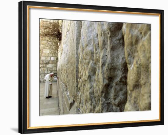 Pope John Paul II Rests His Hand on the Western Wall-null-Framed Photographic Print