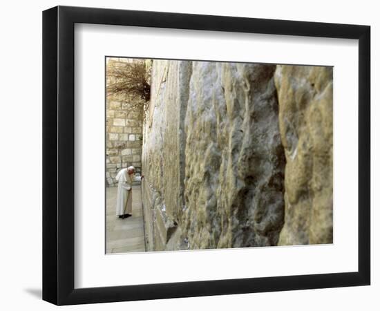 Pope John Paul II Rests His Hand on the Western Wall-null-Framed Photographic Print