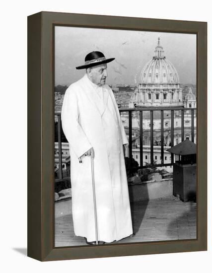 Pope John XXIII on the Terrace of a IX-Century Tower in the Vatican Gardens April 15, 1963-null-Framed Premier Image Canvas