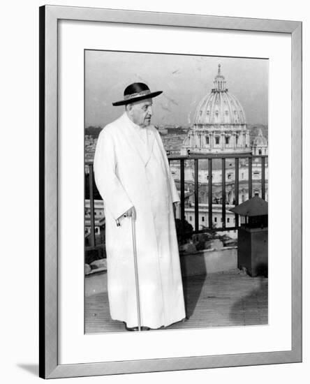 Pope John XXIII on the Terrace of a IX-Century Tower in the Vatican Gardens April 15, 1963-null-Framed Photographic Print