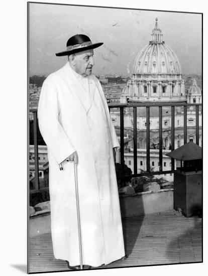 Pope John XXIII on the Terrace of a IX-Century Tower in the Vatican Gardens April 15, 1963-null-Mounted Photographic Print