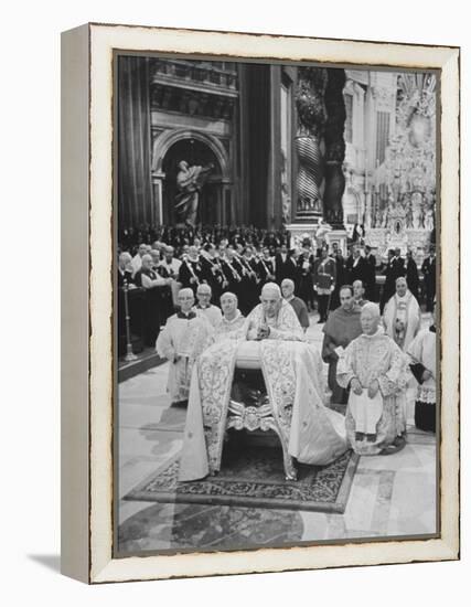 Pope John XXIII, with Bishops Kneeling in Prayer, St. Peter's Basilica, Opening of Vatican II-Hank Walker-Framed Premier Image Canvas