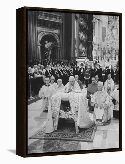 Pope John XXIII, with Bishops Kneeling in Prayer, St. Peter's Basilica, Opening of Vatican II-Hank Walker-Framed Premier Image Canvas