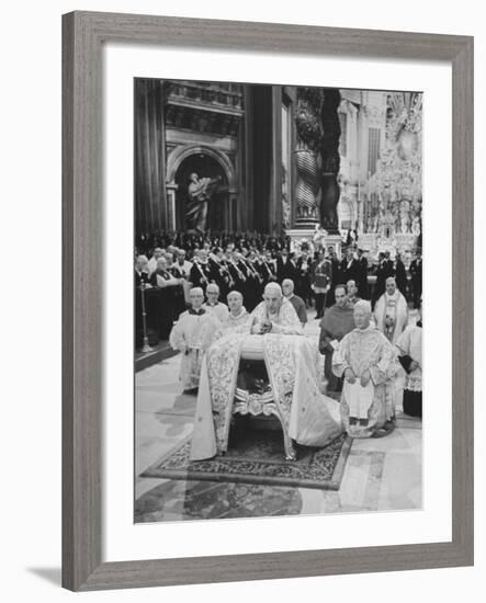 Pope John XXIII, with Bishops Kneeling in Prayer, St. Peter's Basilica, Opening of Vatican II-Hank Walker-Framed Premium Photographic Print