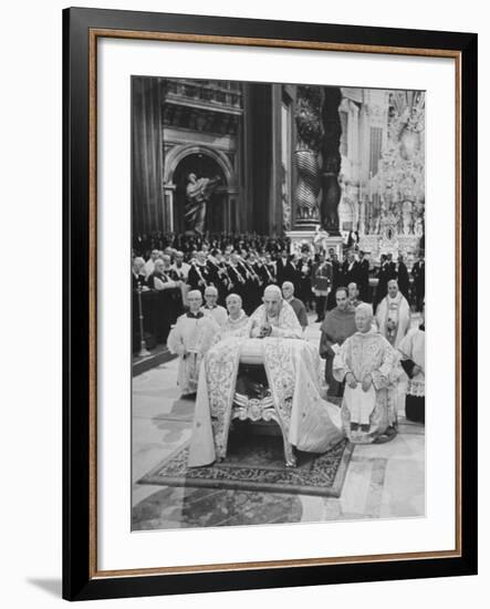 Pope John XXIII, with Bishops Kneeling in Prayer, St. Peter's Basilica, Opening of Vatican II-Hank Walker-Framed Premium Photographic Print