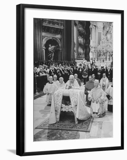 Pope John XXIII, with Bishops Kneeling in Prayer, St. Peter's Basilica, Opening of Vatican II-Hank Walker-Framed Premium Photographic Print