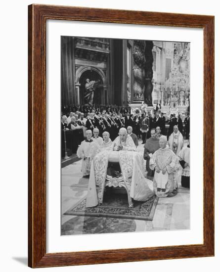 Pope John XXIII, with Bishops Kneeling in Prayer, St. Peter's Basilica, Opening of Vatican II-Hank Walker-Framed Premium Photographic Print