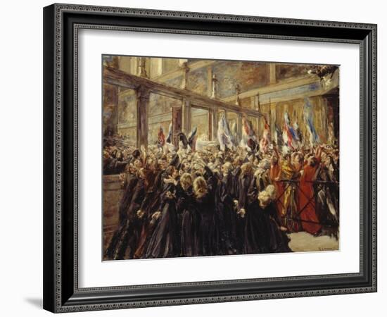 Pope Leo XIII, Blesses the Pilgrims in the Sistine Chapel, 1906-Max Liebermann-Framed Giclee Print