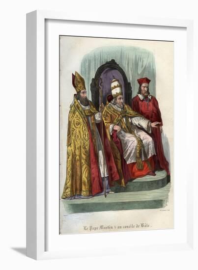 Pope Martin V (1368-1431) at the Council of Basel (Concile de Bale) in 1431-French School-Framed Giclee Print